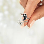 Set of 2 Yin Yang Rings with Zircon