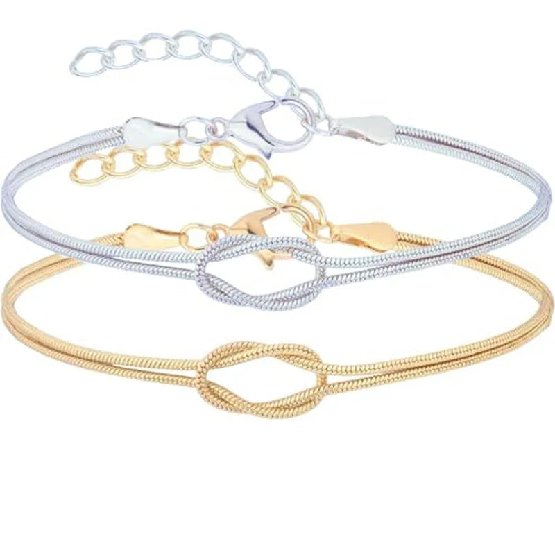 Set of 2 Romantic Knot Bracelets for Couples or Friends