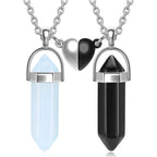Set of 2 Stone Pendant Necklaces for Couples white and black 1