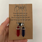 Set of 2 Stone Pendant Necklaces for Couples red and blue