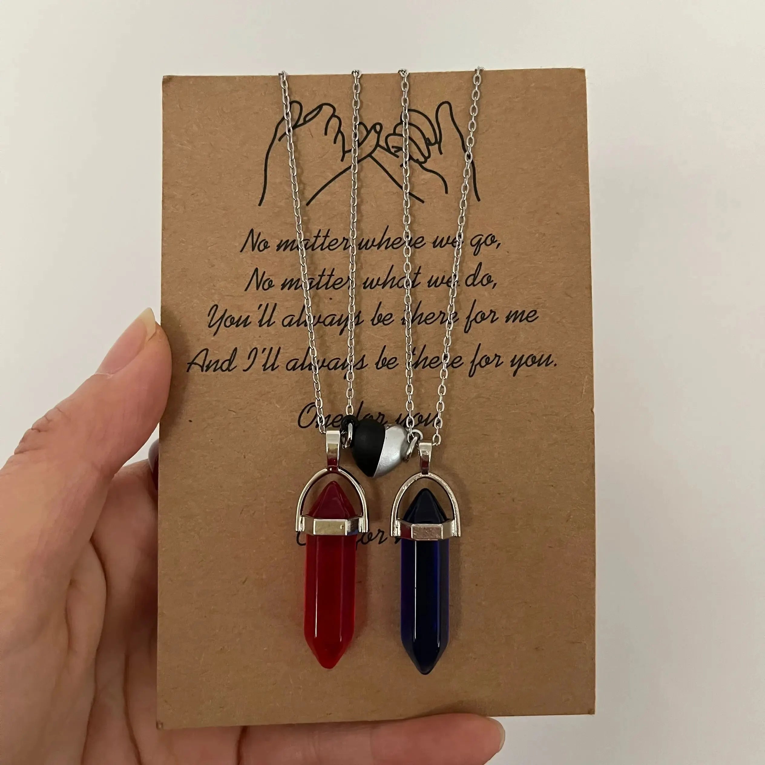 Set of 2 Stone Pendant Necklaces for Couples red and blue