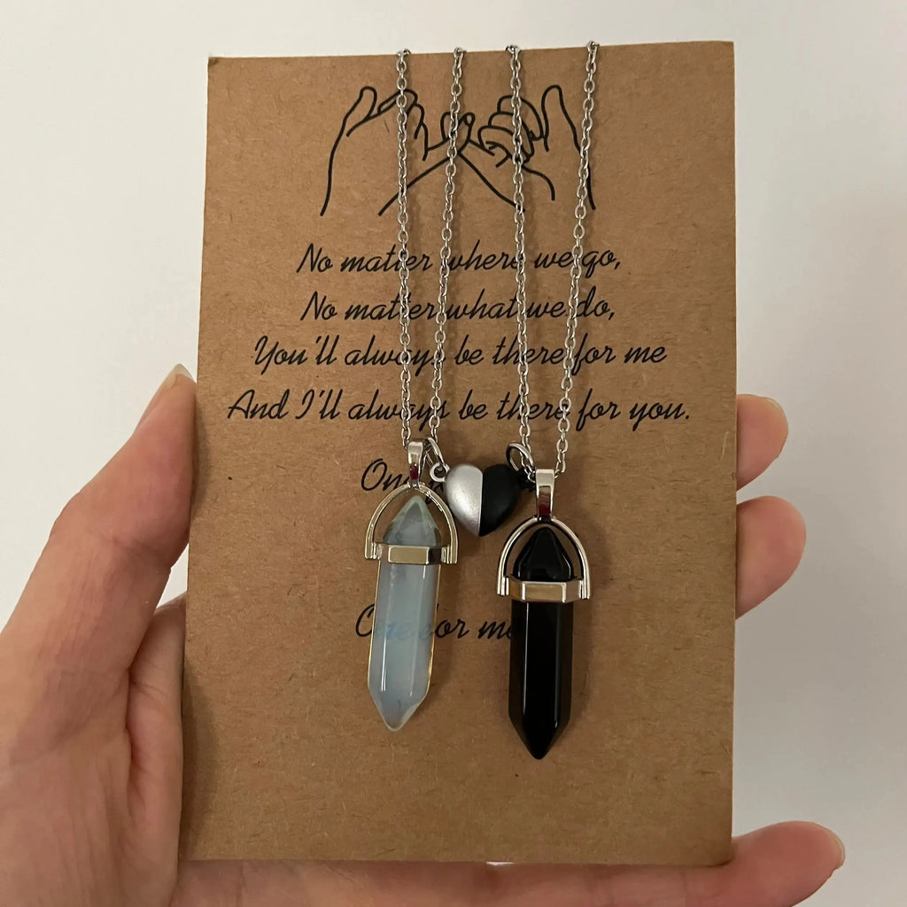 Set of 2 Stone Pendant Necklaces for Couples white and black 1