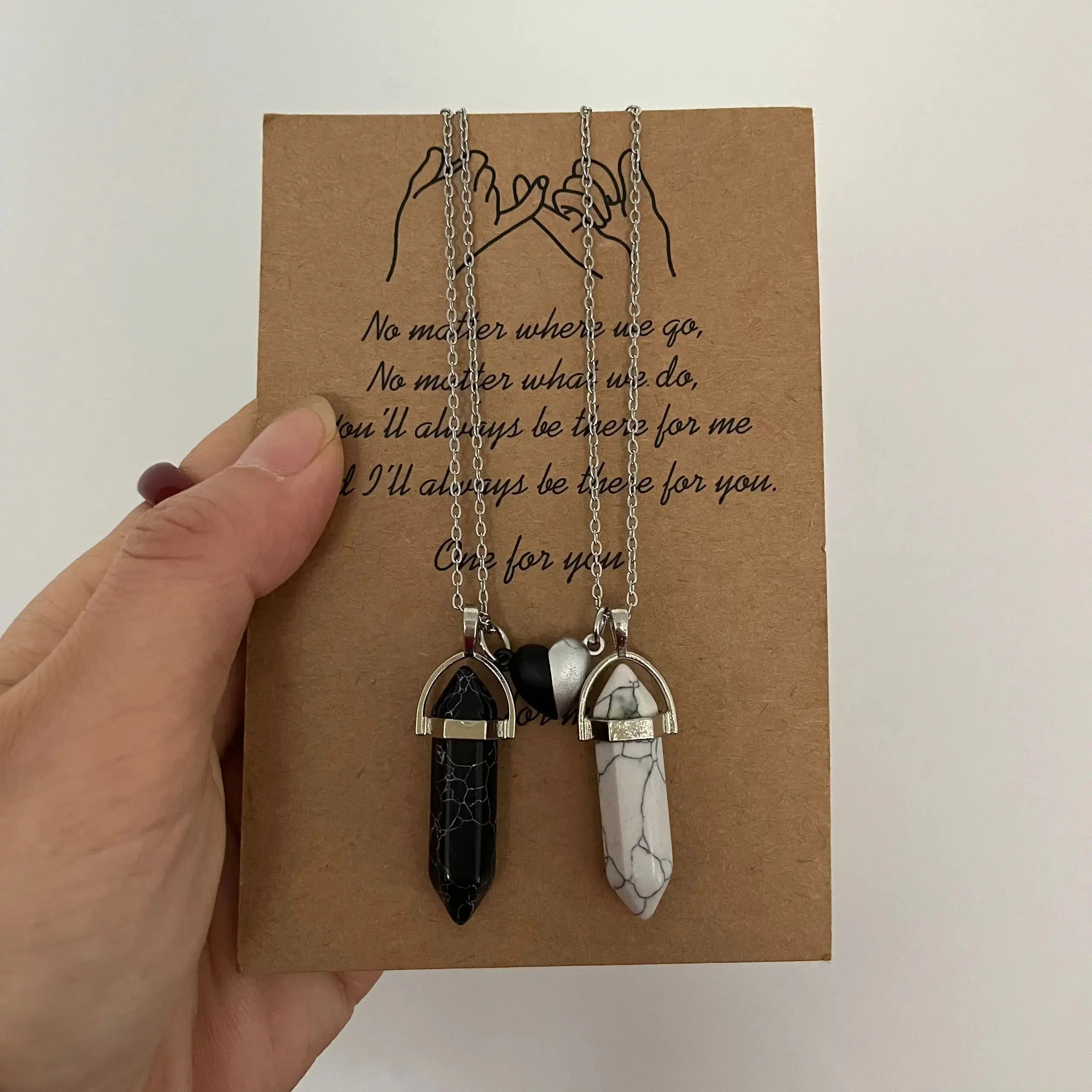 Set of 2 Stone Pendant Necklaces for Couples black and white 2