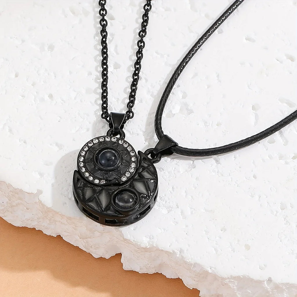 Set of 2 Necklaces with Glow-in-the-Dark Moon or Sun Pendant for Couples
