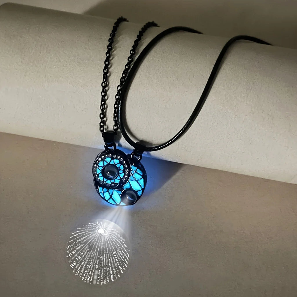 Set of 2 Necklaces with Glow-in-the-Dark Moon or Sun Pendant for Couples