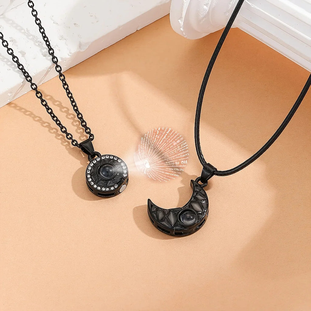 Set of 2 Necklaces with Glow-in-the-Dark Moon or Sun Pendant for Couples