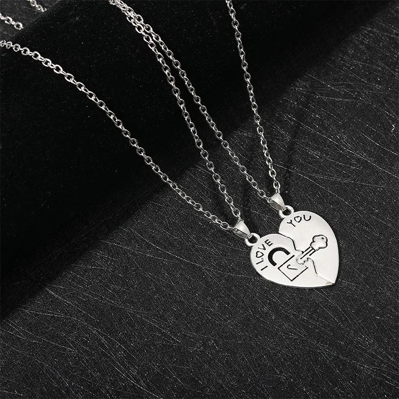 Set of 2 Necklaces with Half-Heart "I Love You" Pendants for a Loving Couple