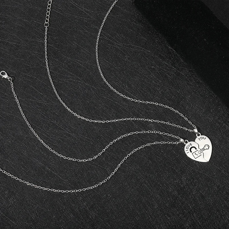 Set of 2 Necklaces with Half-Heart "I Love You" Pendants for a Loving Couple