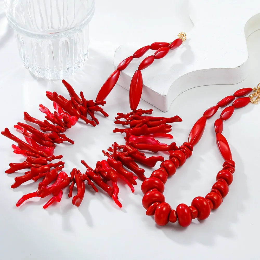 Lot of 2 red coral necklaces