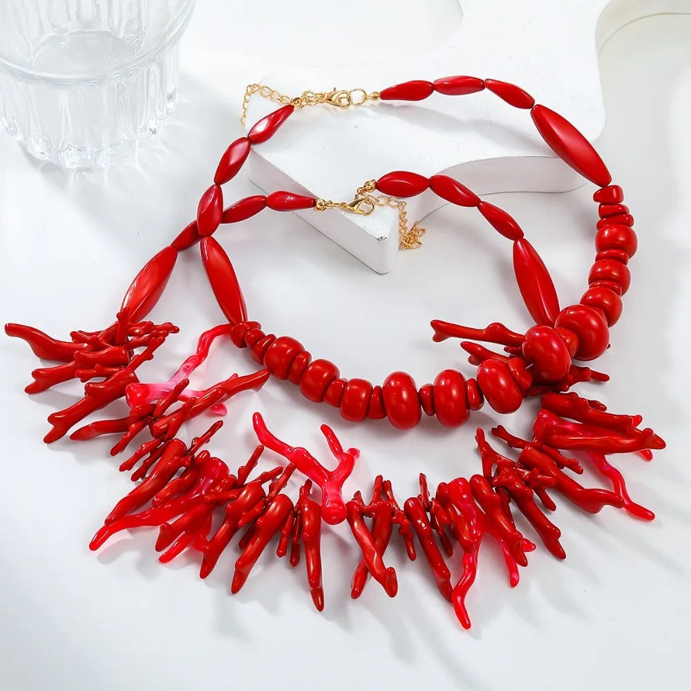 Lot of 2 red coral necklaces