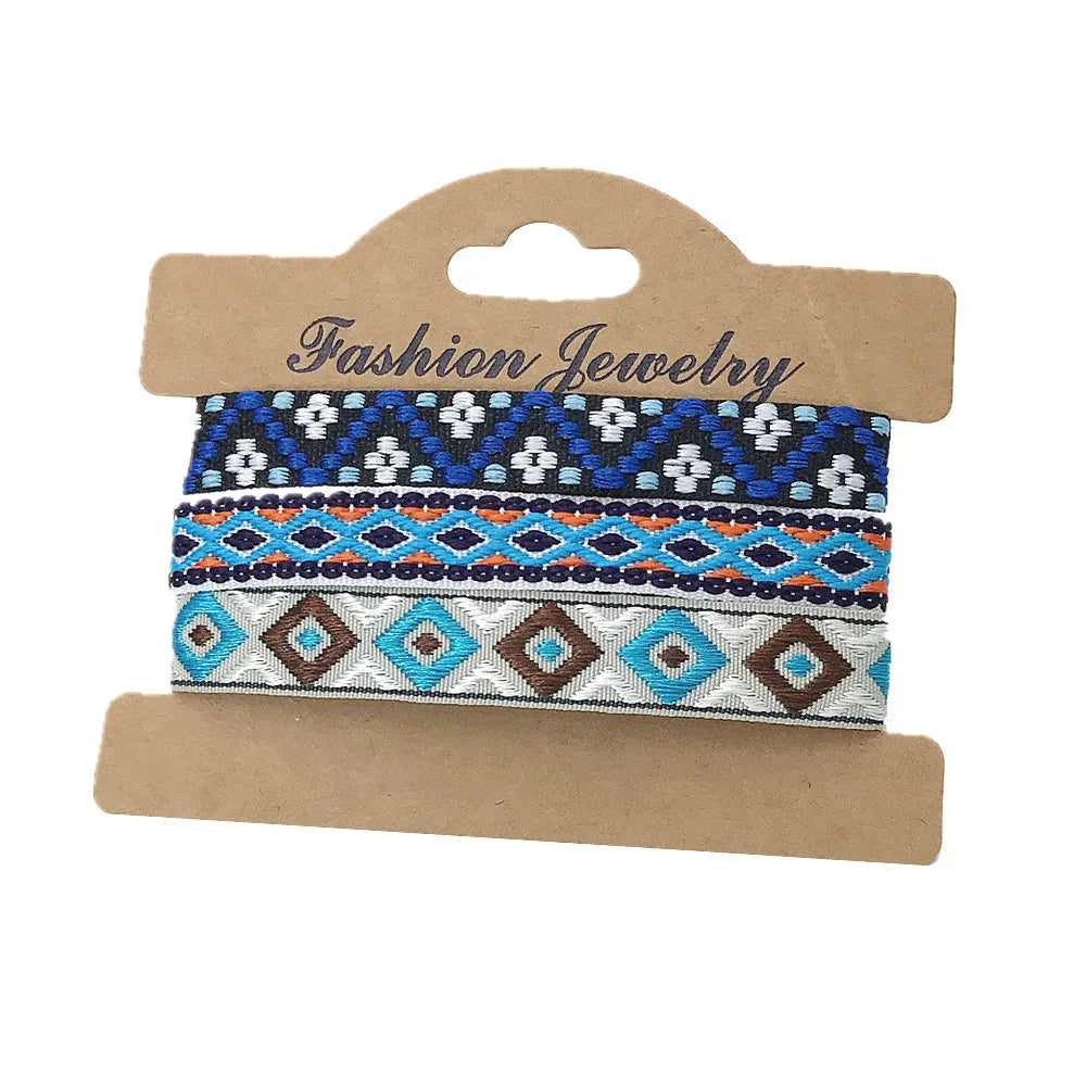Set of 3 Handmade Ethnic Style Brazilian Bracelets blue