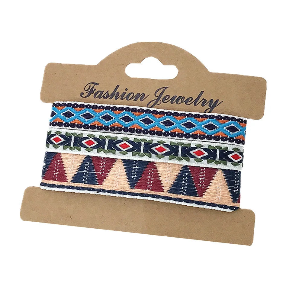 Set of 3 Handmade Ethnic Style Brazilian Bracelets blue and red