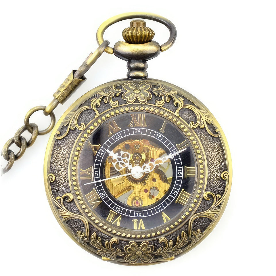 Steampunk Pocket Watch with Wolf Flip Cover