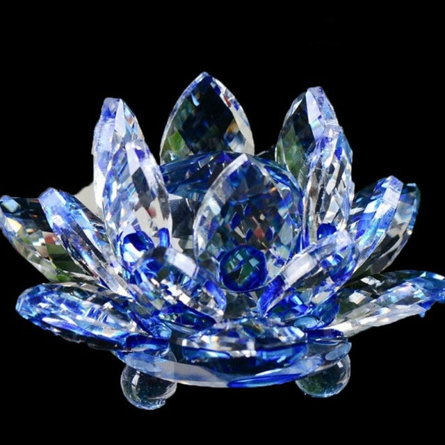 Crystal Glass Feng Shui Ornament "Quartz Flower" - Healing, Buddhism, Meditation blue