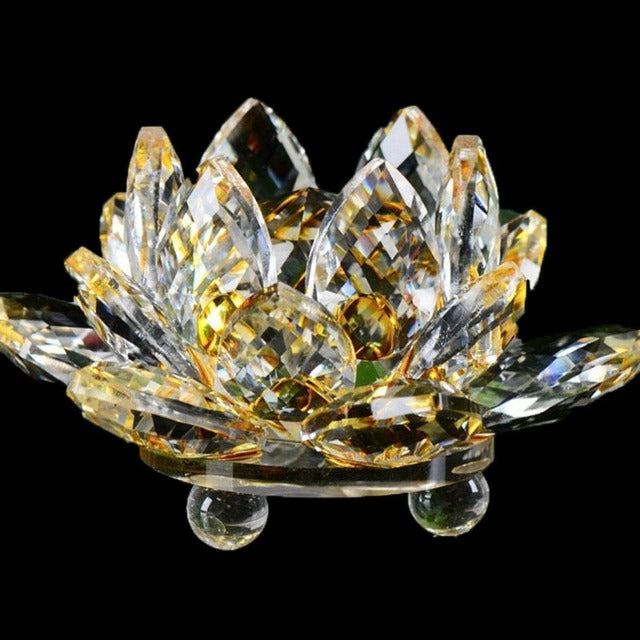 Crystal Glass Feng Shui Ornament "Quartz Flower" - Healing, Buddhism, Meditation yellow