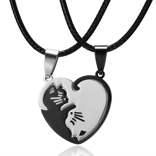 Cat Pendant for Couple silver
