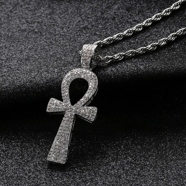 Silver-plated Egyptian ankh cross pendant