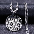 Flower of Life Pendant Beaded Necklace Mandala Men Women Dawapara silver