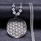 Flower of Life Pendant Beaded Necklace Mandala Men Women Dawapara silver