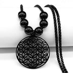 Flower of Life Pendant Beaded Necklace Mandala Men Women Dawapara black