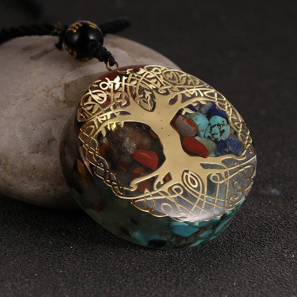 Orgonite Stone Pendant & Necklace for Men and Women Protection Meditation gold tree of life