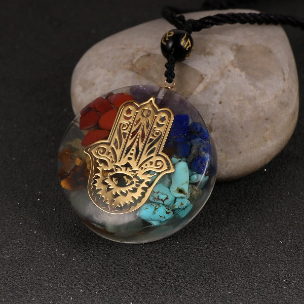 Orgonite Stone Pendant & Necklace for Men and Women Protection Meditation hamsa hand