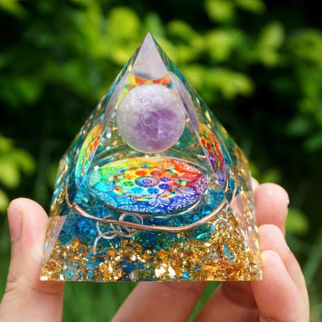 Orgonite Pyramid Protection & Meditation flower of life