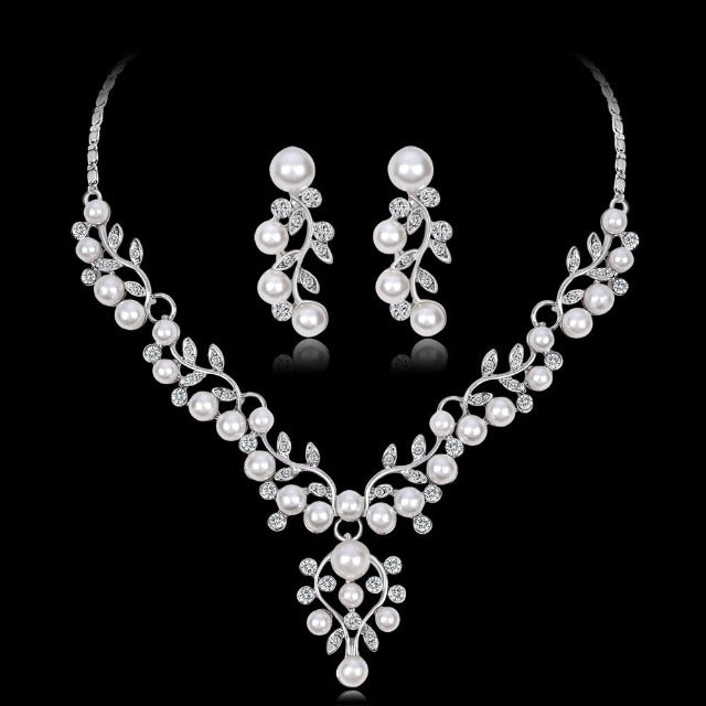 Wedding Necklace and Earrings Set with Pearl Jewelry Set