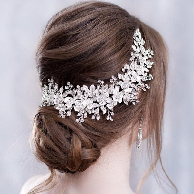 Floral Wedding Tiara for Women silver
